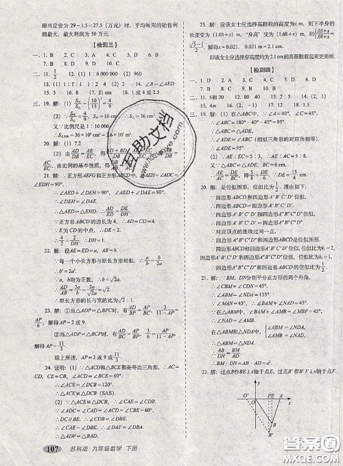2020春聚能闯关100分期末复习冲刺卷九年级数学下册苏科版答案