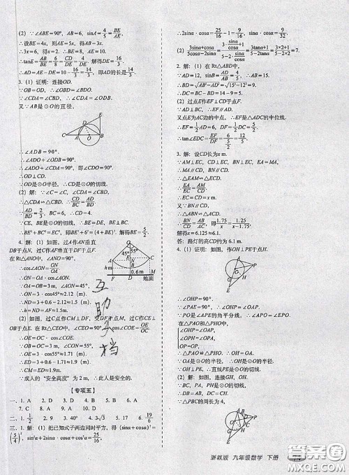 2020春聚能闯关100分期末复习冲刺卷九年级数学下册浙教版答案