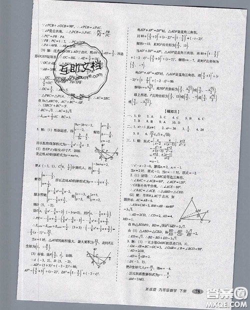 2020春聚能闯关100分期末复习冲刺卷九年级数学下册浙教版答案