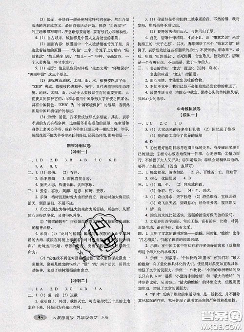 2020春聚能闯关100分期末复习冲刺卷九年级语文下册人教版答案