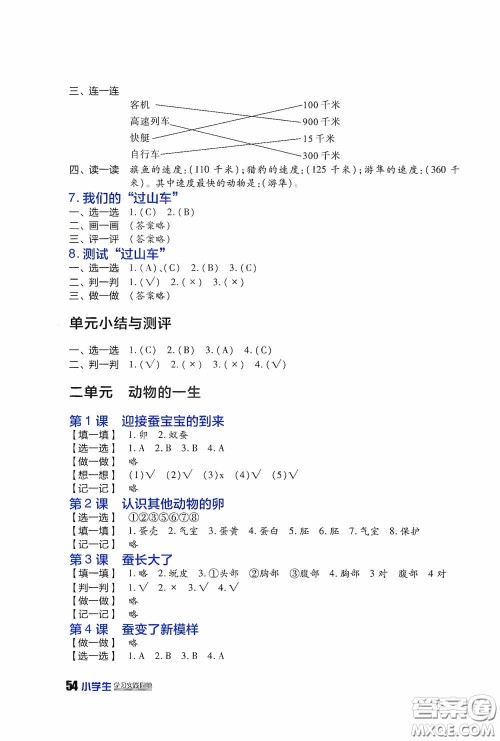 四川民族出版社2020新课标小学生学习实践园地三年级科学下册答案 四川民族出版社2020新课标小学生学习实践园地三年级科学下册答案