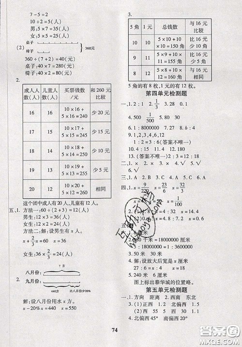 2020新版黄冈360度定制密卷六年级数学下册苏教版答案