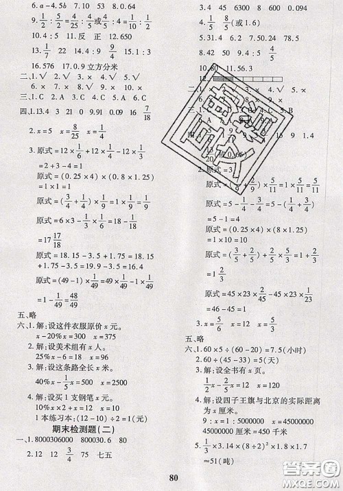 2020新版黄冈360度定制密卷六年级数学下册苏教版答案