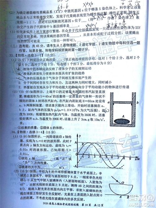 惠州市2020届高三模拟考试理科综合试题及答案