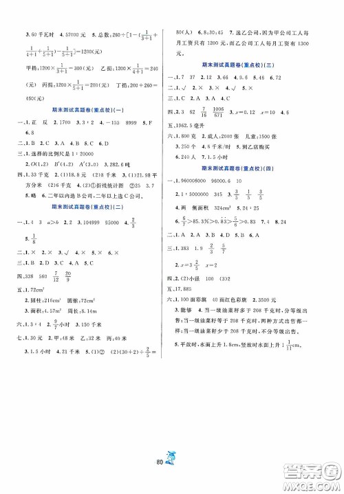 延边人民出版社2020百分金卷夺冠密题创变新测试六年级数学下册人教版答案 延边人民出版社2020百分金卷夺冠密题创变新测试六年级数学下册人教版答案