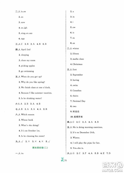 延边人民出版社2020百分金卷夺冠密题创变新测试五年级英语下册人教版答案 延边人民出版社2020百分金卷夺冠密题创变新测试五年级英语下册人教版答案