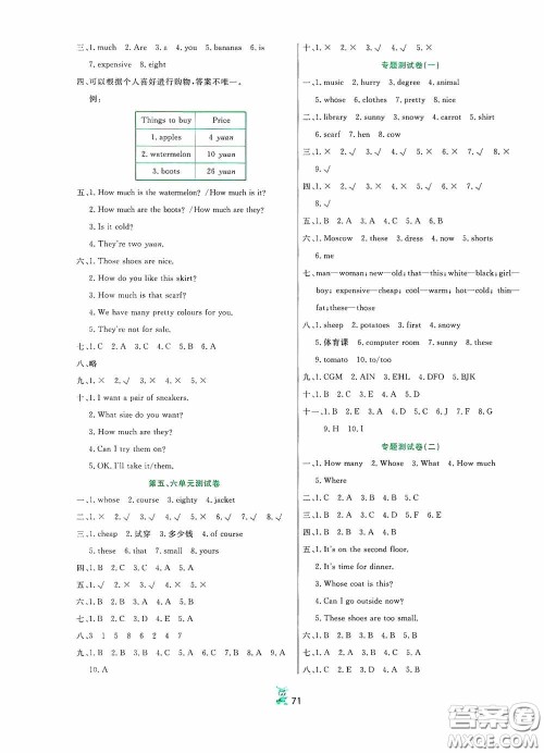延边人民出版社2020百分金卷夺冠密题创变新测试四年级英语下册人教版答案 延边人民出版社2020百分金卷夺冠密题创变新测试四年级英语下册人教版答案