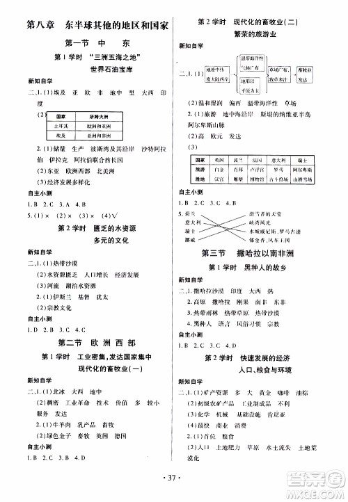 2020年一课一案创新导学地理七年级下册人教版参考答案