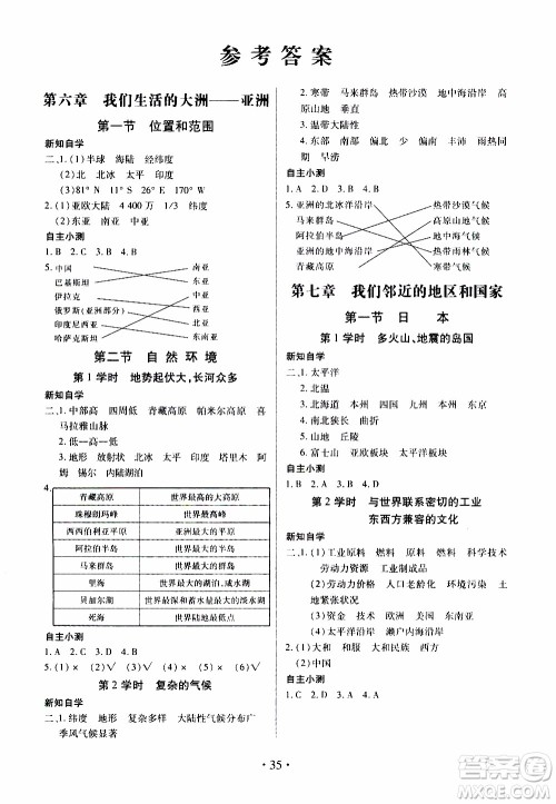 2020年一课一案创新导学地理七年级下册人教版参考答案