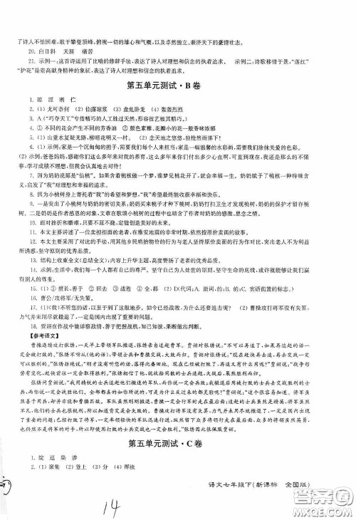 东南大学出版社2020江苏密卷七年级语文下册全国版答案 东南大学出版社2020江苏密卷七年级语文下册全国版答案
