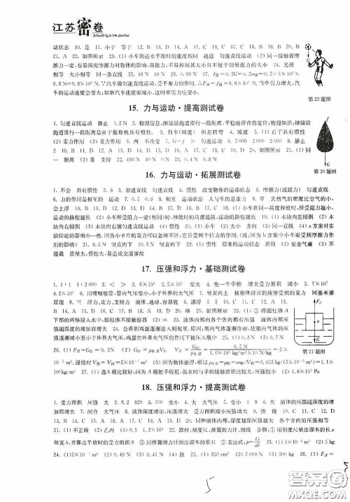 东南大学出版社2020江苏密卷八年级物理下册江苏版答案