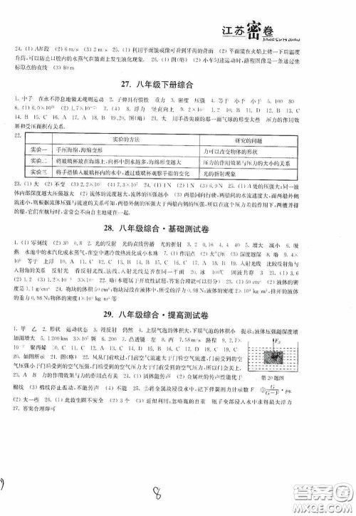 东南大学出版社2020江苏密卷八年级物理下册江苏版答案 东南大学出版社2020江苏密卷八年级物理下册江苏版答案