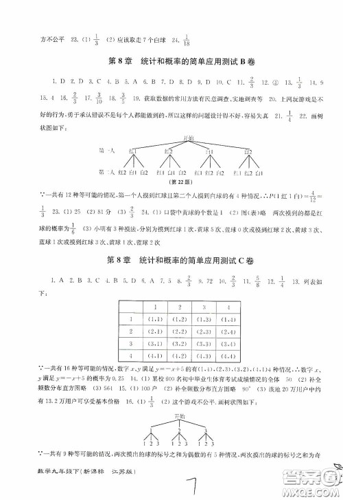 东南大学出版社2020江苏密卷九年级数学下册江苏版答案