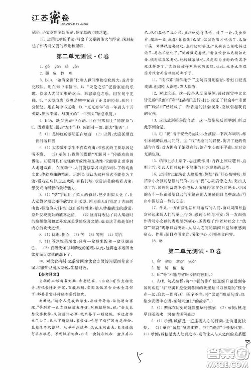 东南大学出版社2020江苏密卷九年级语文下册全国版答案