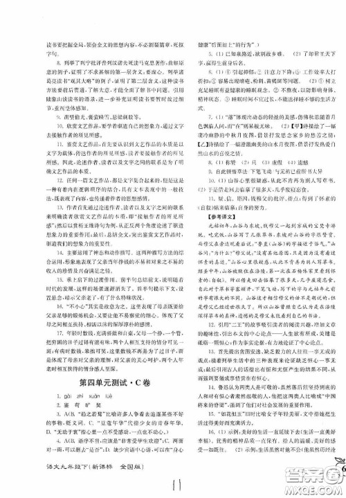 东南大学出版社2020江苏密卷九年级语文下册全国版答案