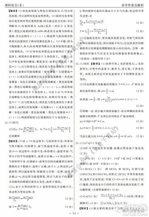 衡中同卷押题卷二2020年普通高等学校招生全国统一考试模拟试题理科综合试题及答案