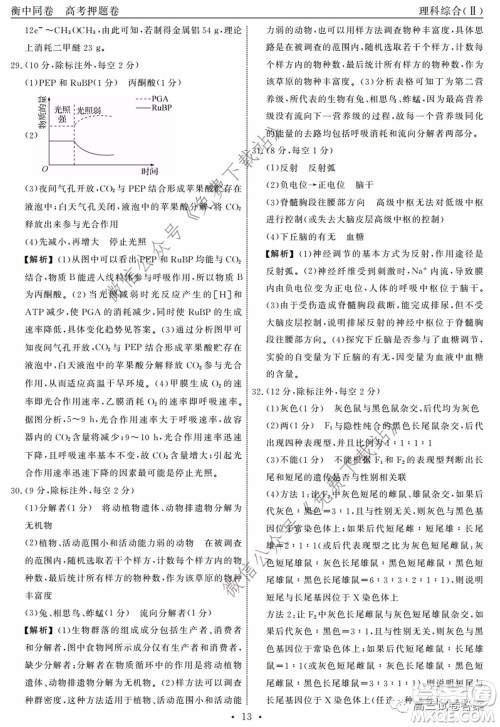 衡中同卷押题卷二2020年普通高等学校招生全国统一考试模拟试题理科综合试题及答案