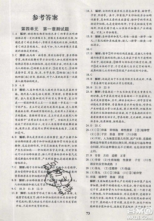 2020新版黄冈360度定制密卷七年级生物下册人教版答案 2020新版黄冈360度定制密卷七年级生物下册人教版答案