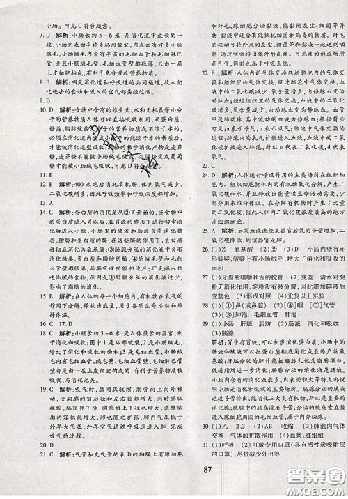 2020新版黄冈360度定制密卷七年级生物下册人教版答案 2020新版黄冈360度定制密卷七年级生物下册人教版答案