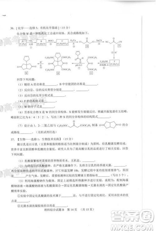 2020年广州市普通高中毕业班综合测试二理科综合试题及答案