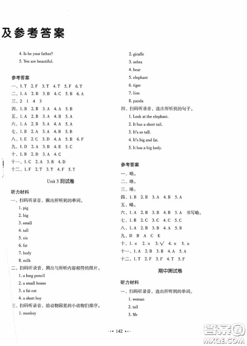 2020一本我爱写作业同步测试卷小学英语三年级下册人教PEP版答案