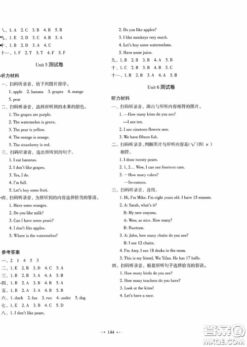 2020一本我爱写作业同步测试卷小学英语三年级下册人教PEP版答案 2020一本我爱写作业同步测试卷小学英语三年级下册人教PEP版答案