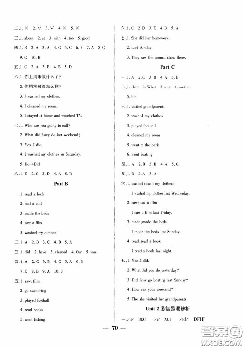 吉林教育出版社2020春雨教育优佳随堂练六年英语下册PEP版答案