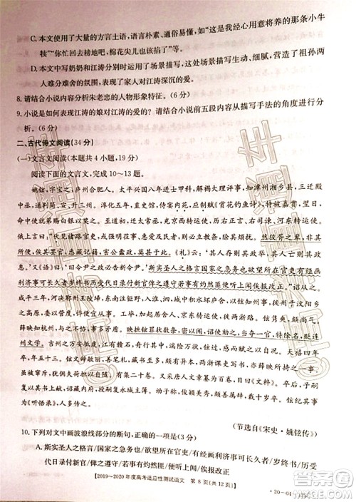 2020年金太阳全国一卷高考模拟大联考语文试题及答案 2020年金太阳全国一卷高考模拟大联考语文试题及答案