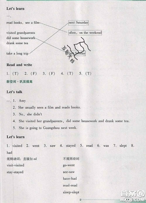 2020新版南方新课堂金牌学案六年级英语下册人教版答案