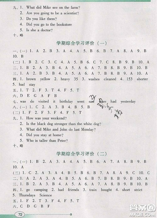 2020新版南方新课堂金牌学案六年级英语下册人教版答案