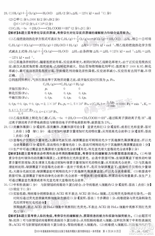 2020年金太阳全国一卷高考模拟大联考理科综合试题及答案