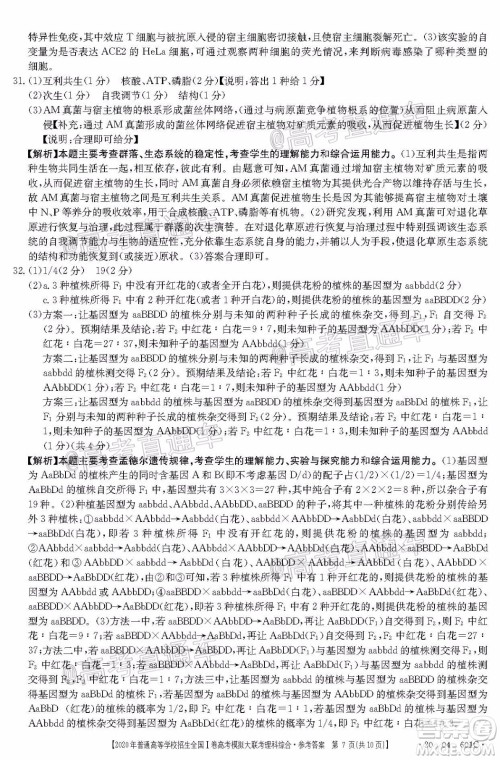 2020年金太阳全国一卷高考模拟大联考理科综合试题及答案 2020年金太阳全国一卷高考模拟大联考理科综合试题及答案