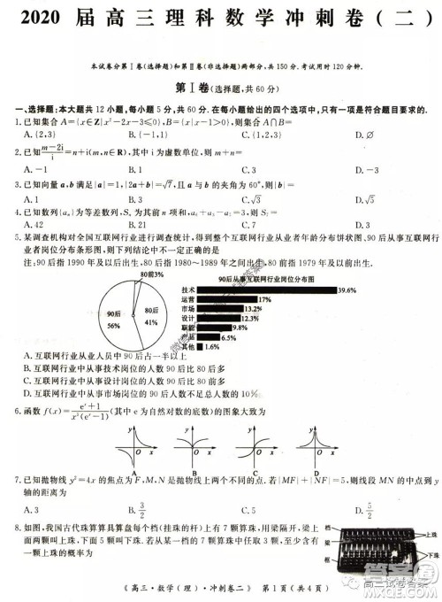 学海园2020届高三冲刺卷二理科数学试题及答案