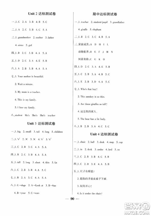 吉林教育出版社2020春雨教育优佳随堂练三年级英语下册PEP版答案