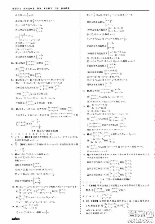 浙江工商大学出版社2020精彩练习就练这一本七年级数学下册Z版B本答案