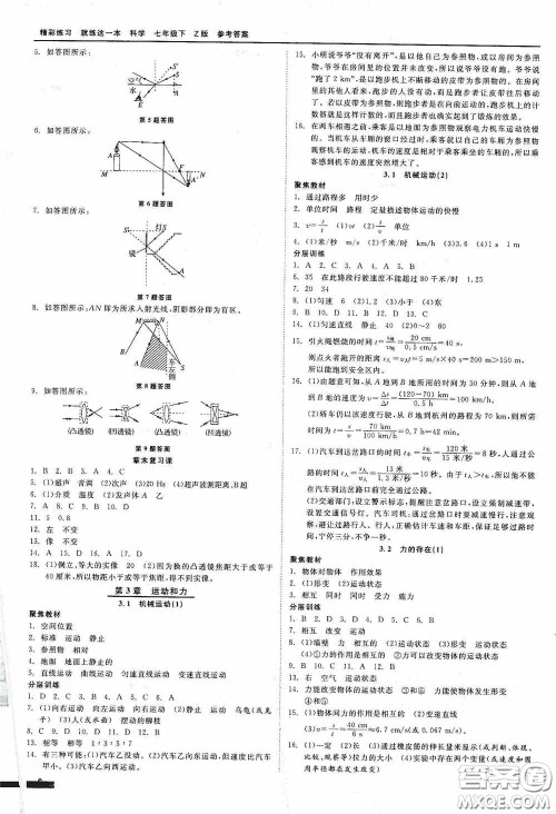 浙江工商大学出版社2020精彩练习就练这一本七年级科学下册Z版B本答案