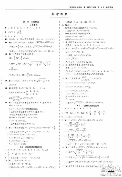 浙江工商大学出版社2020精彩练习就练这一本八年级数学下册Z版A本答案