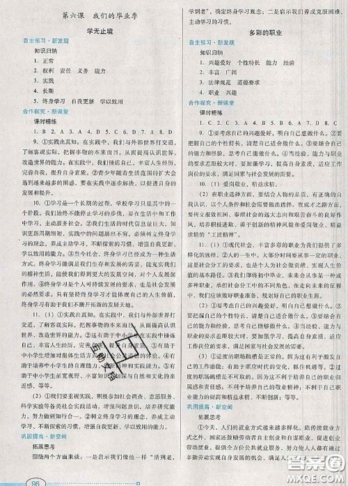 2020新版南方新课堂金牌学案九年级道德与法治下册人教版答案