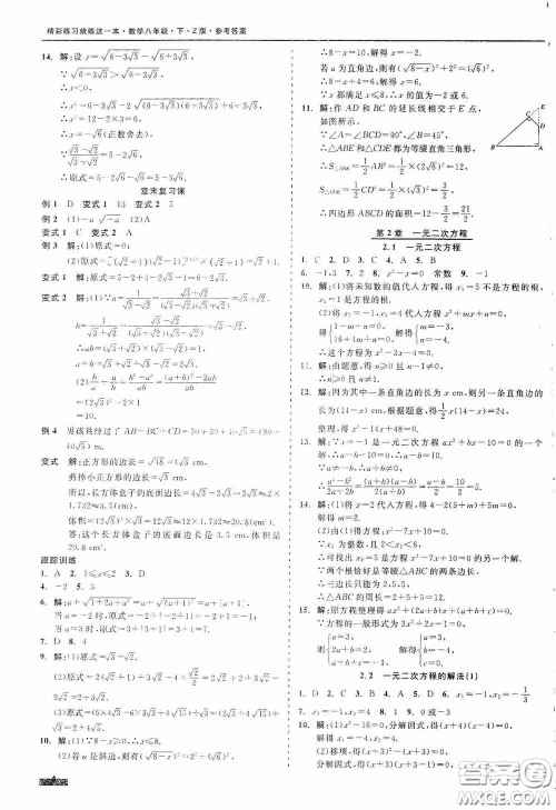 浙江工商大学出版社2020精彩练习就练这一本八年级数学下册Z版B本答案
