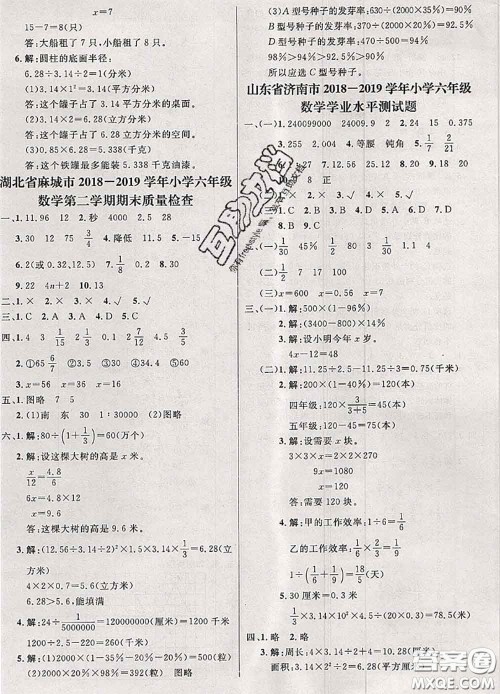 钟书金牌2020春过关冲刺100分六年级数学下册人教版答案