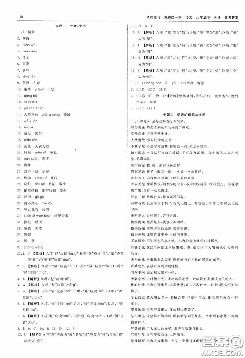 浙江工商大学出版社2020精彩练习就练这一本八年级语文下册R版答案