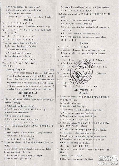 钟书金牌2020春过关冲刺100分六年级英语下册人教版答案