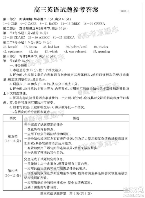 2020年德州二模高三英语试题及答案 2020年德州二模高三英语试题及答案