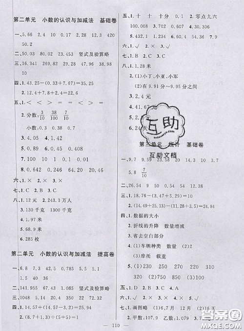 钟书金牌2020春好题好卷过关冲刺100分四年级数学下册上海专版答案