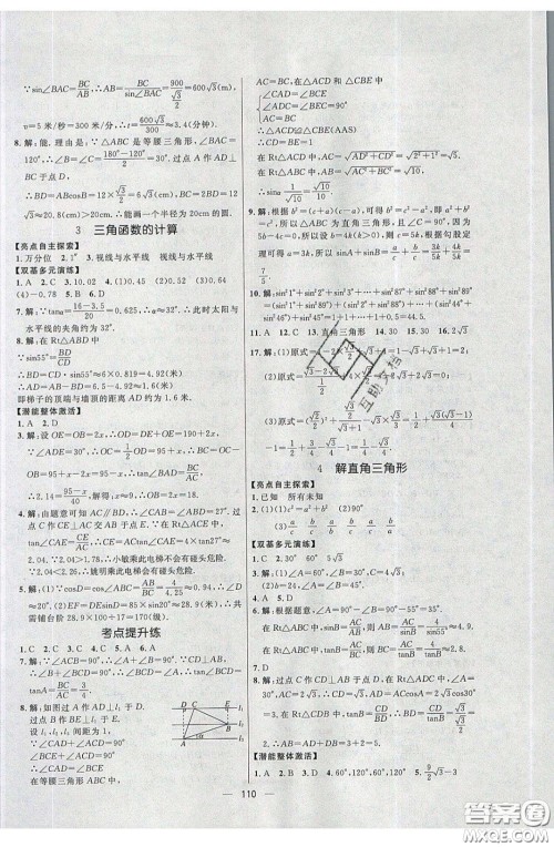 2020年亮点激活中学教材多元演练九年级数学下册北师大版答案
