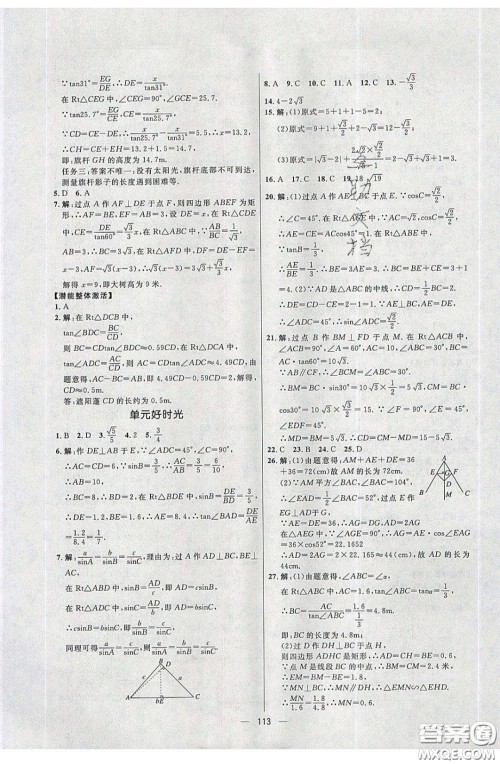 2020年亮点激活中学教材多元演练九年级数学下册北师大版答案