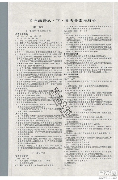 2020年亮点激活中学教材多元演练九年级语文下册人教版答案