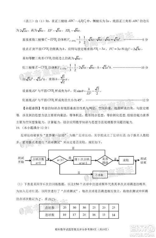 2020年深圳市高三年级第二次调研考试理科数学试题及答案