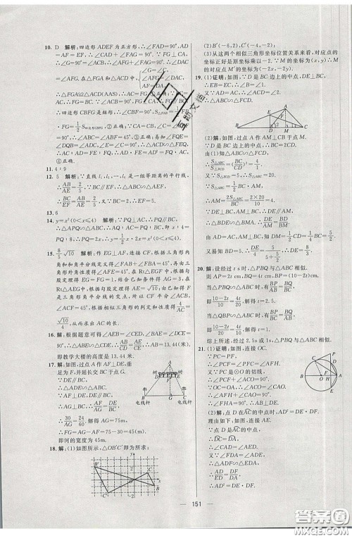 2020年亮点激活中学教材多元演练九年级数学下册人教版答案