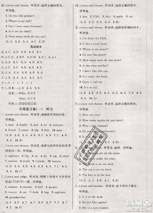 钟书金牌2020春过关冲刺100分三年级英语下册人教版答案